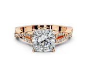 Solitaire Engagement Ring Setting for Cushion Cut Center with Twisted Pave Split Shank and Prong Head in Rose Gold