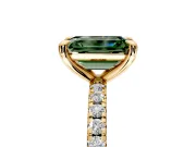 Solitaire Engagement Ring Setting for Fancy Green Emerald Cut Center with Fine Pave Narrow Band and Prong Head in Yellow Gold