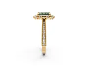 Milgrain Halo Engagement Ring Setting for Fancy Green Radiant Cut Center with Bezel Point Accents and Prong Head in Yellow Gold