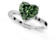Hidden Halo Engagement Ring Setting for Fancy Green Heart-Shaped Center with Wide Flat Plain Band and Prong Head in Platinum