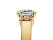 Solitaire Engagement Ring Setting for Asscher Cut Center with Wide Band, Pave Collar and Prong Head in Yellow Gold