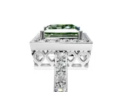 Halo Engagement Ring Setting for Fancy Green Princess Cut Center with Heart-Shaped Openwork, Pave Band and Prong Head in Sterling Silver