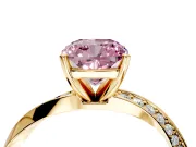 Side Accent Engagement Ring Setting for Fancy Pink Cushion Cut Center with Accent Shoulders and Prong Head in Yellow Gold