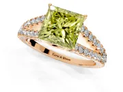 Solitaire Engagement Ring Setting for Fancy Yellow Princess Cut Center with Pave Split Shank and Prong Head in Rose Gold