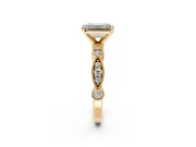 Solitaire Engagement Ring Setting for Emerald Cut Center with Milgrain Bezel Accents and Prong Head in Yellow Gold