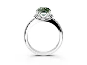 Paired Accent Engagement Ring Setting for Fancy Green Round Cut Center with Pave Band and Prong Head in Platinum
