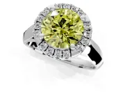Halo Engagement Ring Setting for Fancy Yellow Round Cut Center with Square Band and Prong Head in Platinum