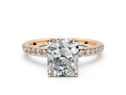Solitaire Engagement Ring Setting for Radiant Cut Center with Fine Pave Band and Prong Head in Rose Gold