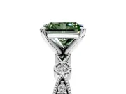 Solitaire Engagement Ring Setting for Fancy Green Radiant Cut Center with Milgrain Bezel Accents and Prong Head in White Gold