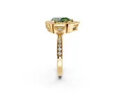 Halo Engagement Ring Setting for Fancy Green Pear-Shaped Center with Milgrain Rim, Pave Band and Prong Head in Yellow Gold