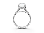 Solitaire Engagement Ring Setting for Asscher Cut Center with Accented Split Shank and Prong Head in Platinum