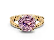 Halo Engagement Ring Setting for Fancy Pink Round Cut Center with Rope Twist Split Shank and Prong Head in Yellow Gold