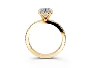 Solitaire Engagement Ring Setting for Round Cut Center with Fine Pave Band and Claw Prong Head in Yellow Gold
