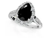 Floral Halo Engagement Ring Setting for Fancy Black Pear-Shaped Center with Large Halo Accents and Prong Head in White Gold