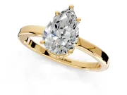 Hidden Halo Engagement Ring Setting for Pear-Shaped Center with Wide Flat Plain Band and Prong Head in Yellow Gold