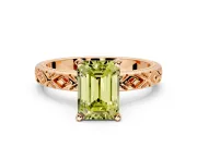 Solitaire Engagement Ring Setting for Fancy Yellow Emerald Cut Center with Milgrain X Pattern Band and Prong Head in Rose Gold