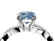 Crossover Engagement Ring Setting for Fancy Blue Cushion Cut Center with Pave and Plain Strands and Prong Head in White Gold