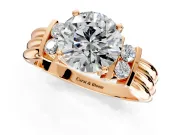 Solitaire Engagement Ring Setting for Round Cut Center with Grooved Bar Accent Band and Prong Head in Rose Gold