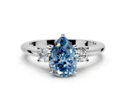 3 Stone Engagement Ring Setting for Fancy Blue Pear-Shaped Center with Wide Plain Band and Prong Head in Sterling Silver