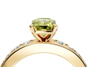 Solitaire Engagement Ring Setting for Fancy Yellow Emerald Cut Center with Channel-Set Accents and Prong Head in Yellow Gold