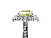 Milgrain Halo Engagement Ring Setting for Fancy Yellow Princess Cut Center with Bezel Point Accents and Prong Head in Platinum