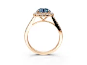 Halo Engagement Ring Setting for Fancy Blue Round Cut Center with Narrowing Pave Band and Prong Head in Rose Gold