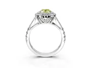 Double Halo Engagement Ring Setting for Fancy Yellow Oval Center with Narrow Pave Split Shank and Prong Head in Platinum