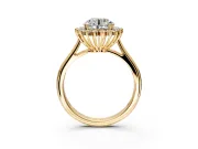 Starburst Halo Engagement Ring Setting for Round Cut Center with Thin Round-Wire Band and Prong Head in Yellow Gold