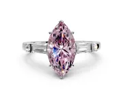 Bar-Set Engagement Ring Setting for Fancy Pink Marquise Center with Tapered Baguette Accents and Prong Head in White Gold