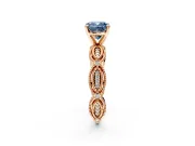 Solitaire Engagement Ring Setting for Fancy Blue Cushion Cut Center with Marquise Panel Band and Prong Head in Rose Gold