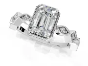 Milgrain Bezel Engagement Ring Setting for Emerald Cut Center with Marquise Stations and Bezel Head in Platinum