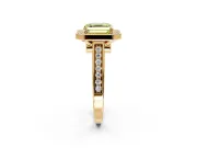 Halo Engagement Ring Setting for Fancy Yellow Asscher Cut Center with Outer Bezel Rim, Pave Band and Prong Head in Yellow Gold