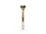 Cluster Engagement Ring Setting for Fancy Green Cushion Cut Center with Round Cut Accent Band and Prong Head in Rose Gold