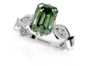 Solitaire Engagement Ring Setting for Fancy Green Emerald Cut Center with Accented Twist Band and Leaf Prong Head in Platinum