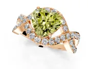 Halo Engagement Ring Setting for Fancy Yellow Heart-Shaped Center with Pave Infinity Twist Band and Prong Head in Rose Gold