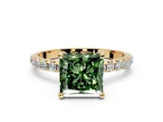 Solitaire Engagement Ring Setting for Fancy Green Princess Cut Center with Micro Pave Band and Prong Head in Yellow Gold