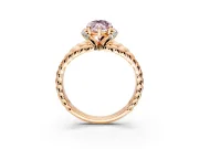 Halo Engagement Ring Setting for Fancy Pink Marquise Center with Rope Twist Split Shank and Prong Head in Rose Gold