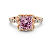 Floral Engagement Ring Setting for Fancy Pink Cushion Cut Center with Pave Band and Floral Prong Head in Rose Gold