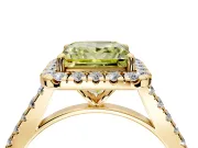 Halo Engagement Ring Setting for Fancy Yellow Princess Cut Center with Narrowing Pave Band and Prong Head in Yellow Gold