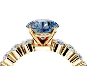 Shared-Prong Engagement Ring Setting for Fancy Blue Round Cut Center with Graduated Accents and Prong Head in Yellow Gold