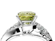 Halo Engagement Ring Setting for Fancy Yellow Princess Cut Center with Marquise and Pave Bypass Band and Prong Head in Sterling Silver