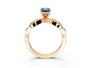 Solitaire Engagement Ring Setting for Fancy Blue Emerald Cut Center with Criss-Cross Accent Band and Prong Head in Rose Gold