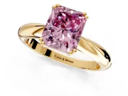 Solitaire Engagement Ring Setting for Fancy Pink Radiant Cut Center with Reverse Tapered Band and Prong Head in Yellow Gold