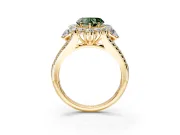 Halo Engagement Ring Setting for Fancy Green Heart-Shaped Center with Two-Strand Split Shank and Prong Head in Yellow Gold