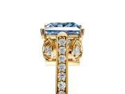 Cathedral Engagement Ring Setting for Fancy Blue Princess Cut Center with Antique-Style Pave Band and Prong Head in Yellow Gold