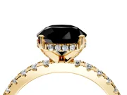 Solitaire Engagement Ring Setting for Fancy Black Round Cut Center with Band of Accents and Prong Head in Yellow Gold