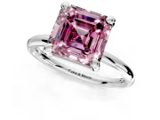 Low-Set Solitaire Engagement Ring Setting for Fancy Pink Asscher Cut Center with Thin Plain Band and Prong Head in Platinum