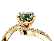 Solitaire Engagement Ring Setting for Fancy Green Oval Center with Pave Bypass Swirl Band and Prong Head in Yellow Gold