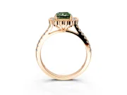 Milgrain Floral Halo Engagement Ring Setting for Fancy Green Radiant Cut Center with Pave Band and Prong Head in Rose Gold
