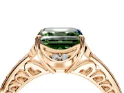 Floral Engagement Ring Setting for Fancy Green Asscher Cut Center with Four Accent Clusters and Prong Head in Rose Gold